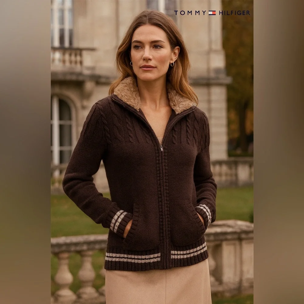 🛍️SALE🛍️ Tommy Hilfiger Women’s Full-zip Cable-knit Cardigan Sweater - Picture 1 of 9